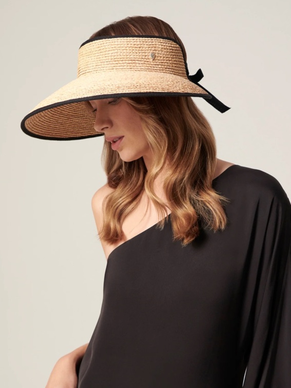 Helen Kaminski Mai Natural Straw Visor with Black Trim